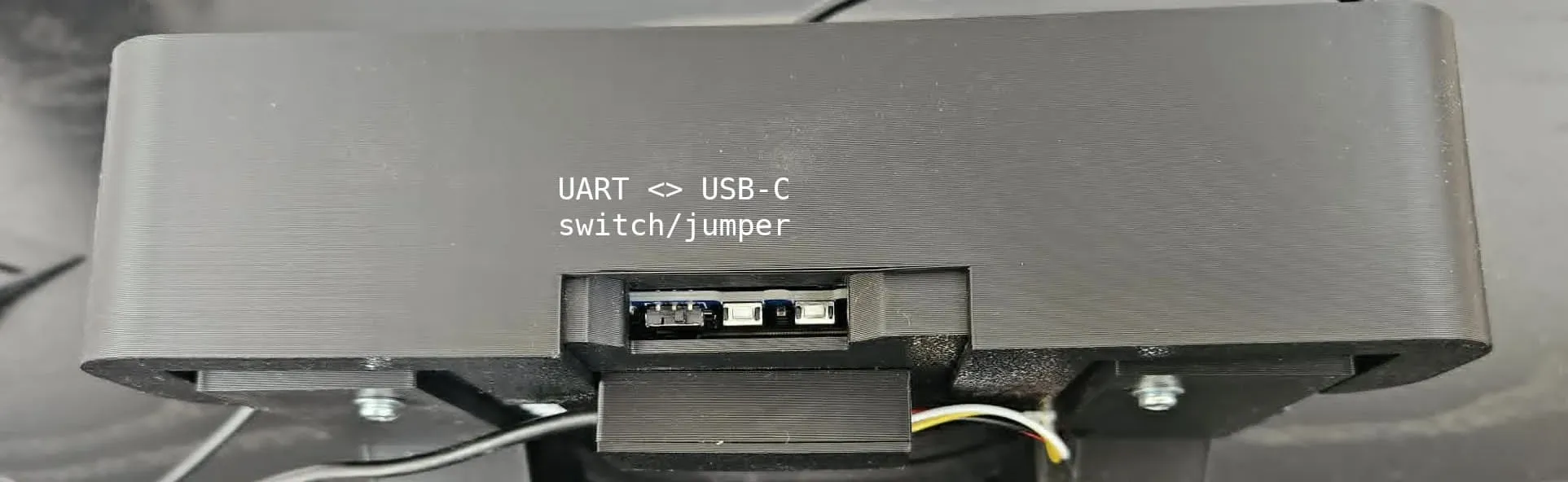 Top view — assembled unit with UART<>USB-C switch