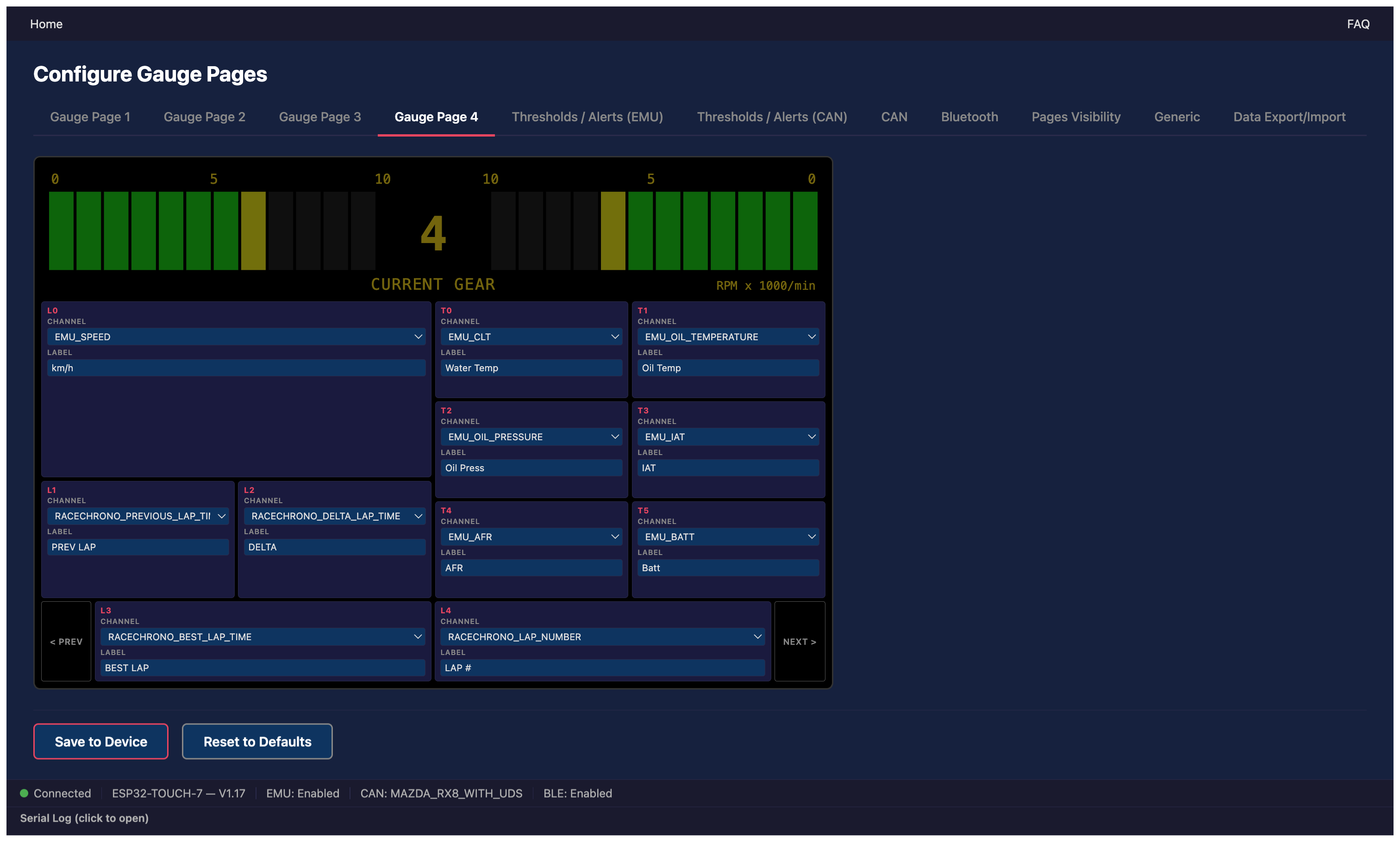 Configurator Gauge Page E