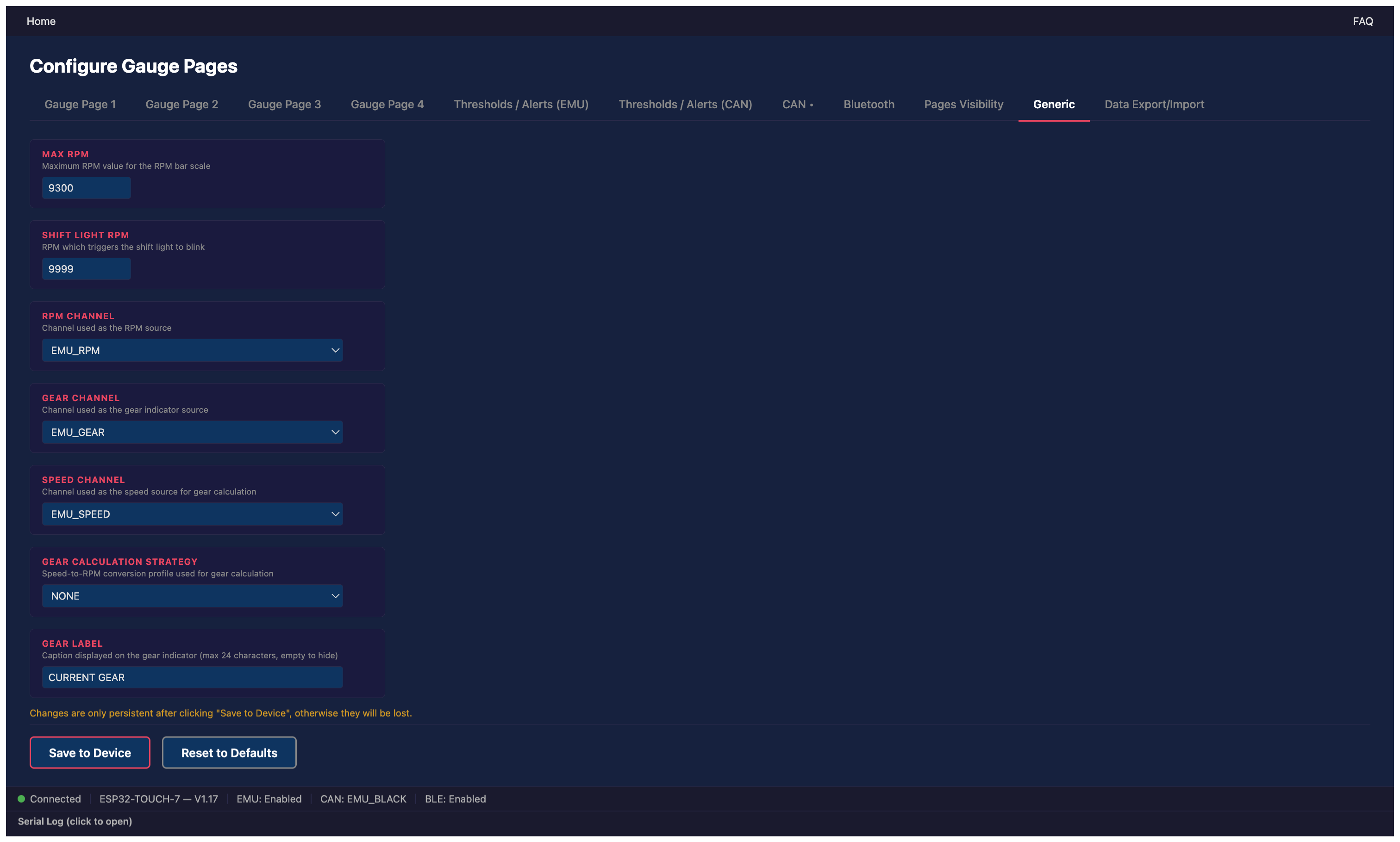 Configurator Generic Config Page