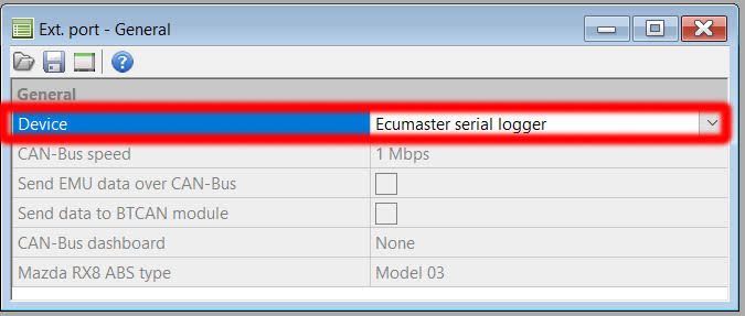 Konfiguracja portu szeregowego EMU Extension Port