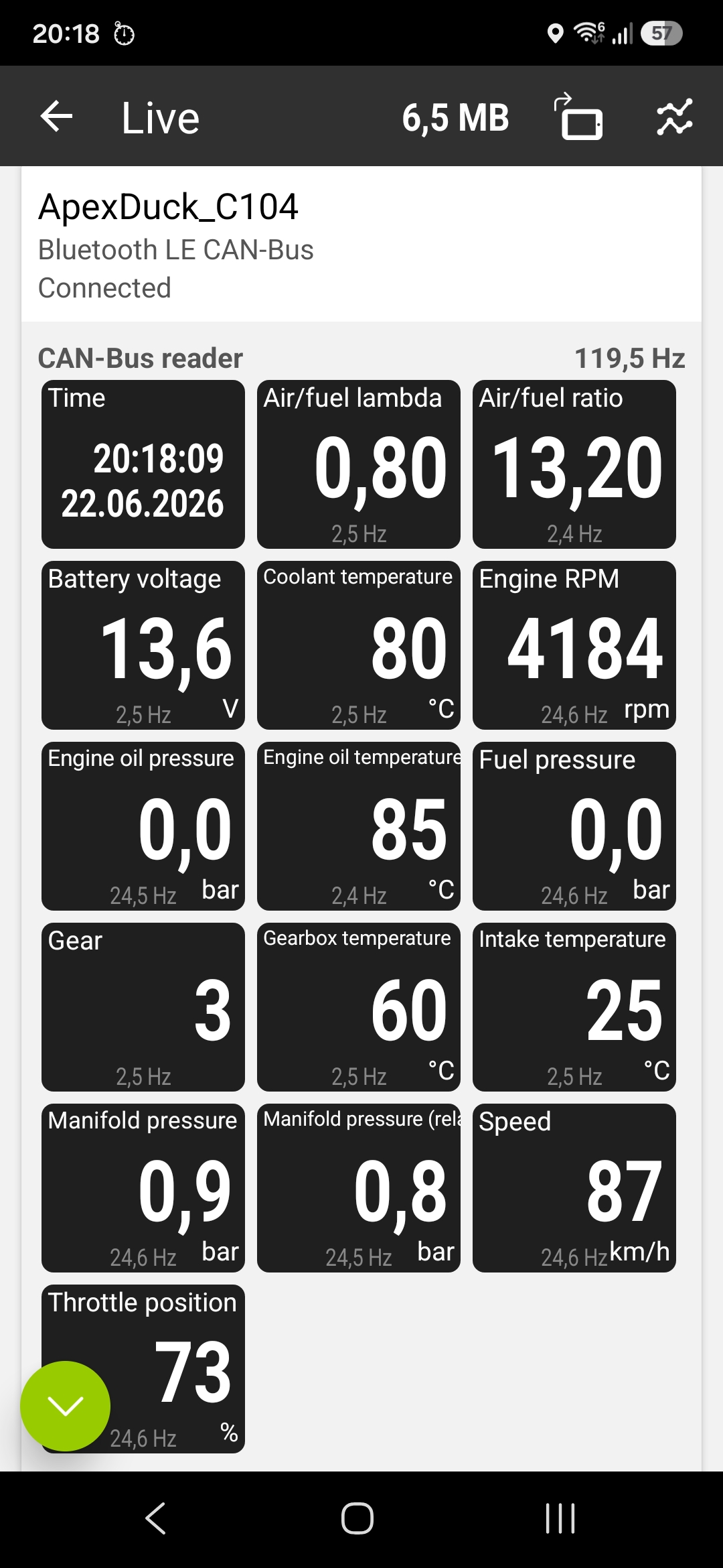 RaceChrono parameters preview
